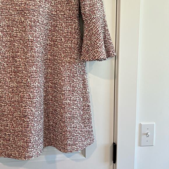 Maeve by Anthropologie Susie Swing Tweed Dress Bell Sleeves White Red Size S - Picture 2 of 10